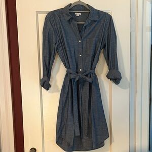 GAP Blue Long Sleeve Chambray Wrap Dress with Pockets
